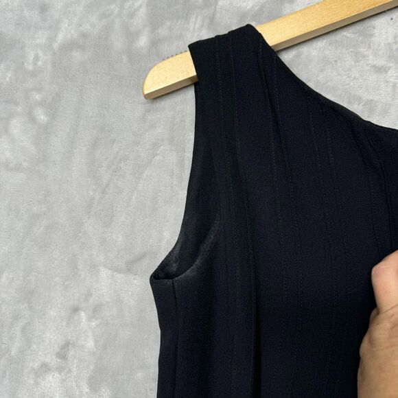 Vintage Claude Riviere Dress Small Extra Small Black Crepe Belted Sheath Pleated - Picture 7 of 11